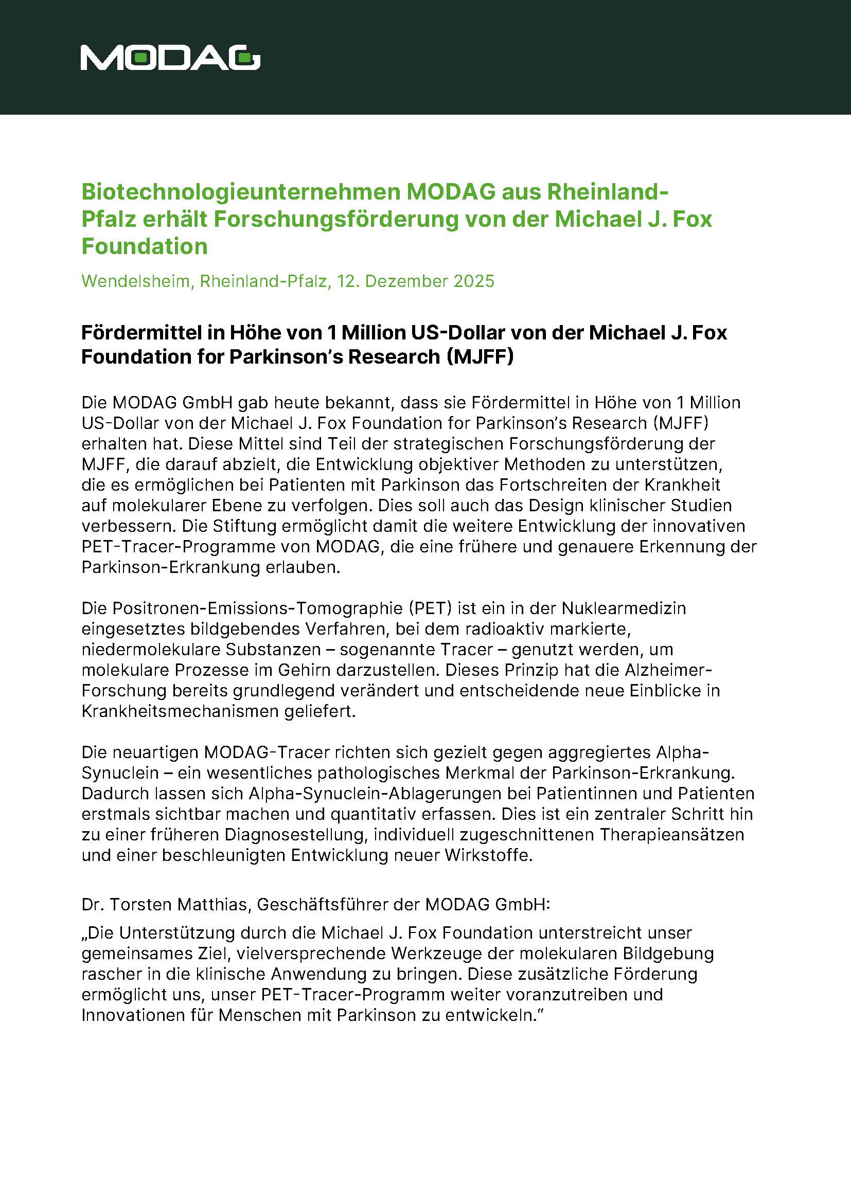 20251212_MODAG erhält Forschungsförderung der Michael J Fox Foundation_800px MODAG erhält Forschungsförderung der Michael J Fox Foundation