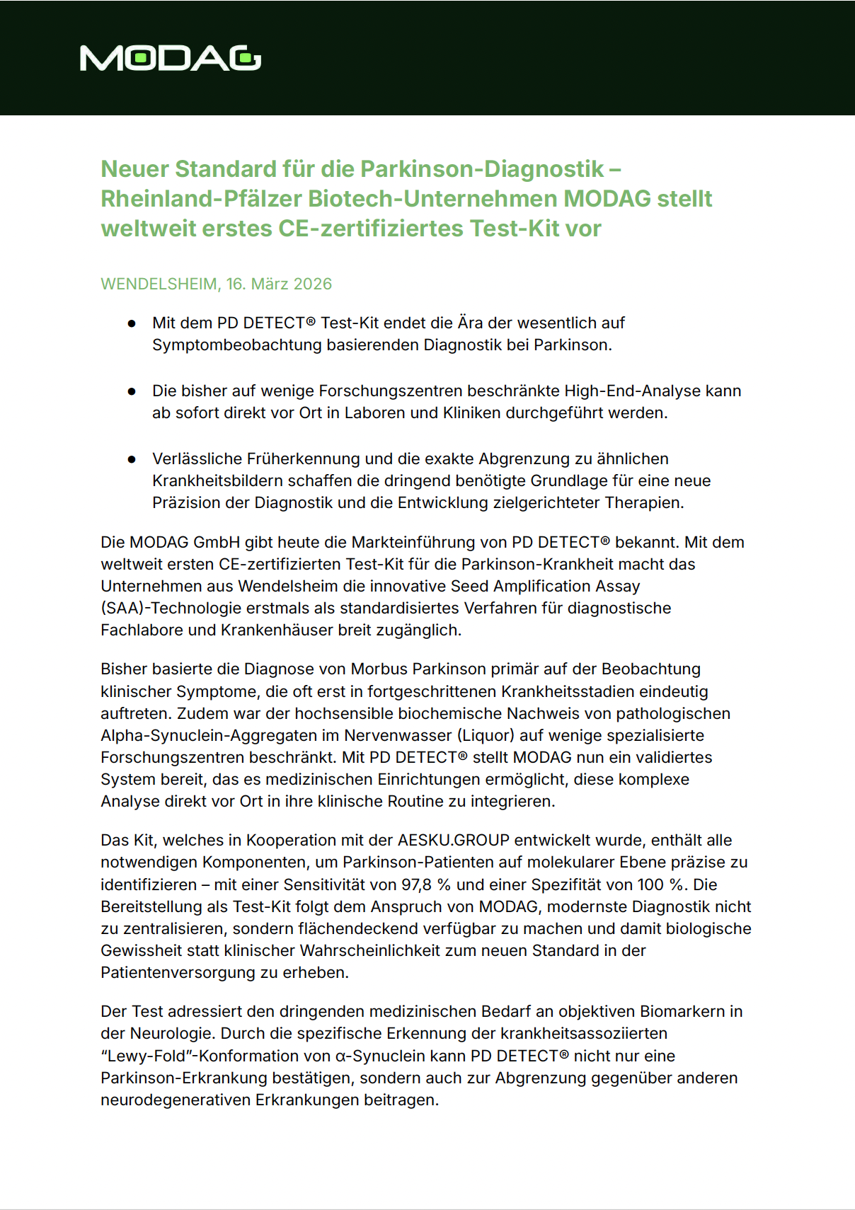 MODAG Pressemitteilung PD-DETECT MODAG Pressemitteilung PD-DETECT